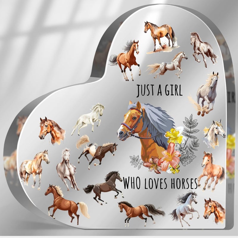 MUNLICAR Horses Gifts for Horses Lovers, Horses Lover Birthday Gifts for Women, Just a Girl Who Loves Acrylic Sign, Horses Themed Paperweight Birthday Friendships Gifts, Desk Table Decor for Girls - Image 1